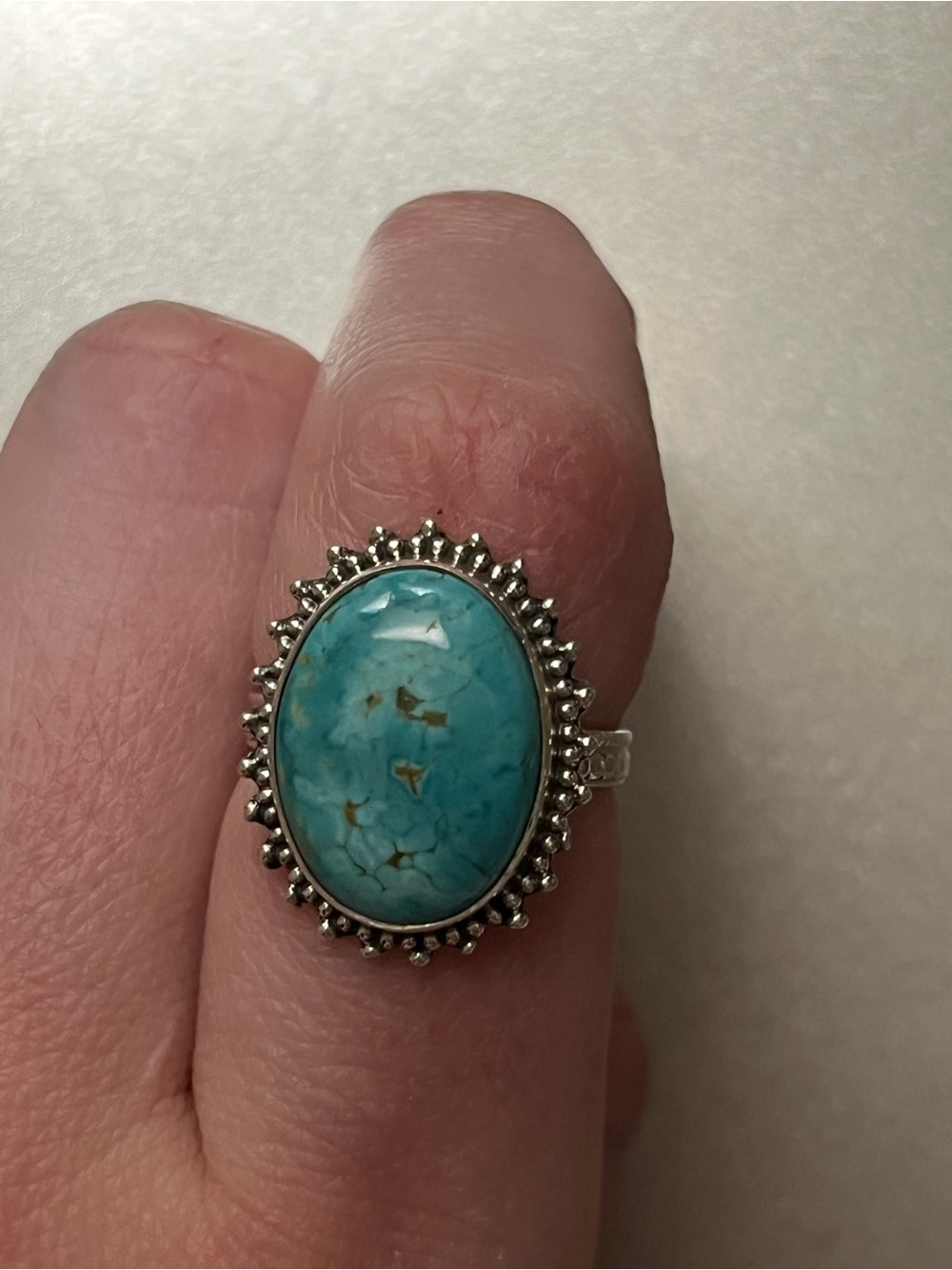 Turquoise Oval Statement Sterling Silver Ring - Southwestern Style Size 7